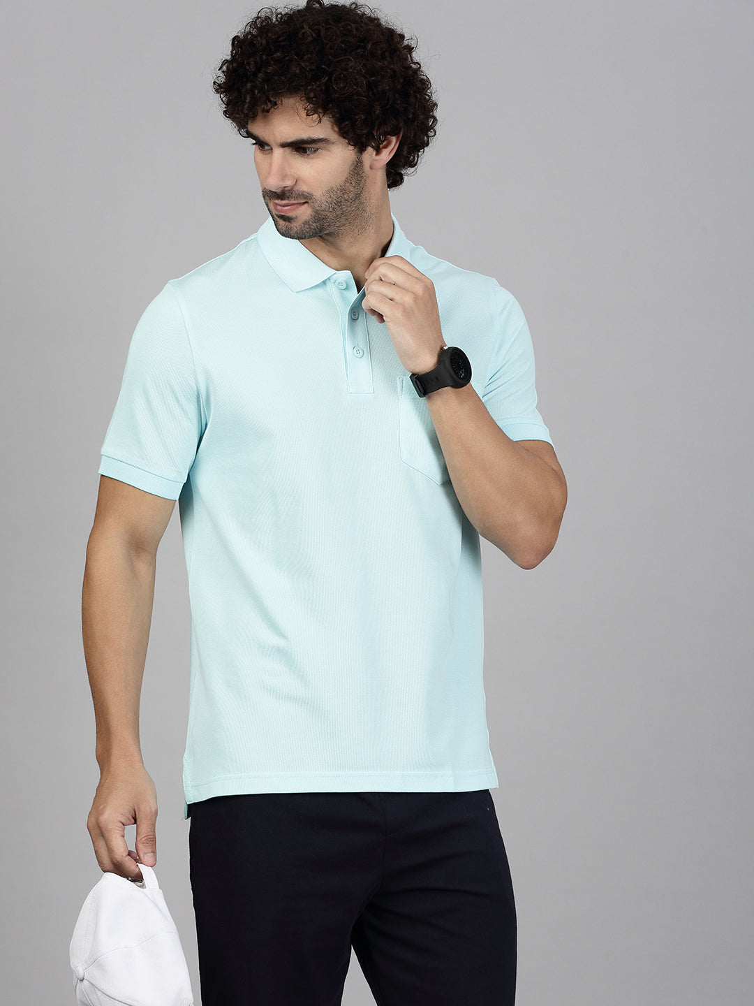 Men's Cotton Rich Pique Polo Aqua Marine Blue