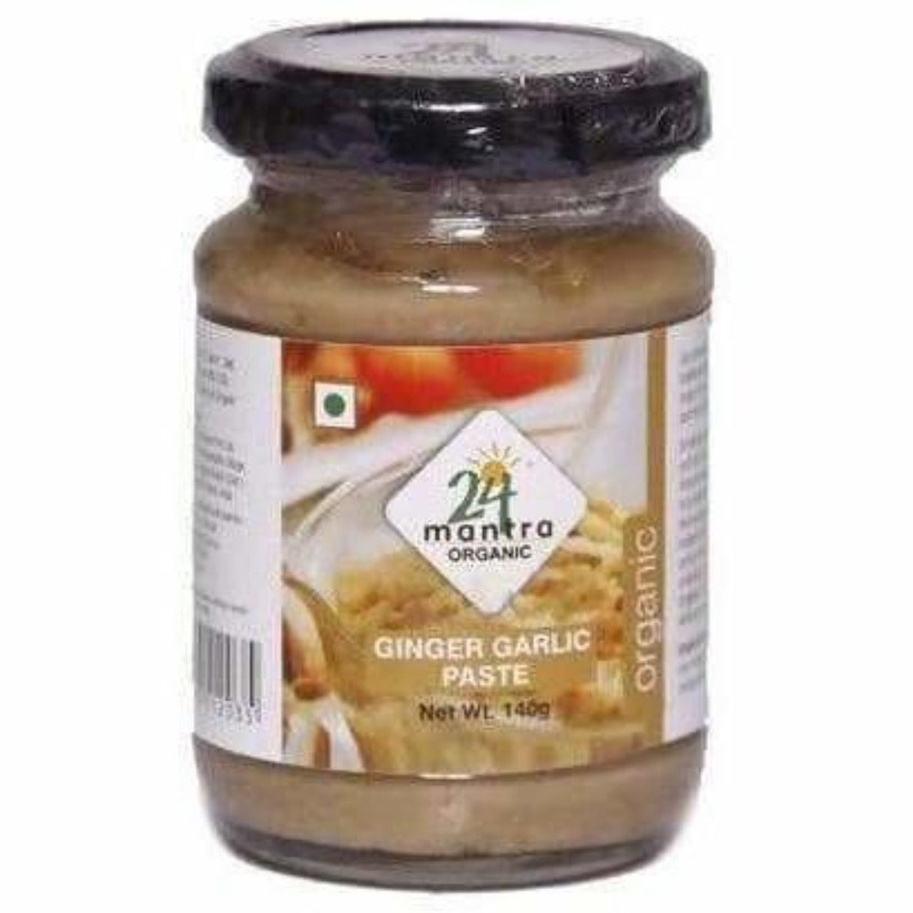 Jar of 24 Mantra Organic Ginger Garlic Paste on a white background