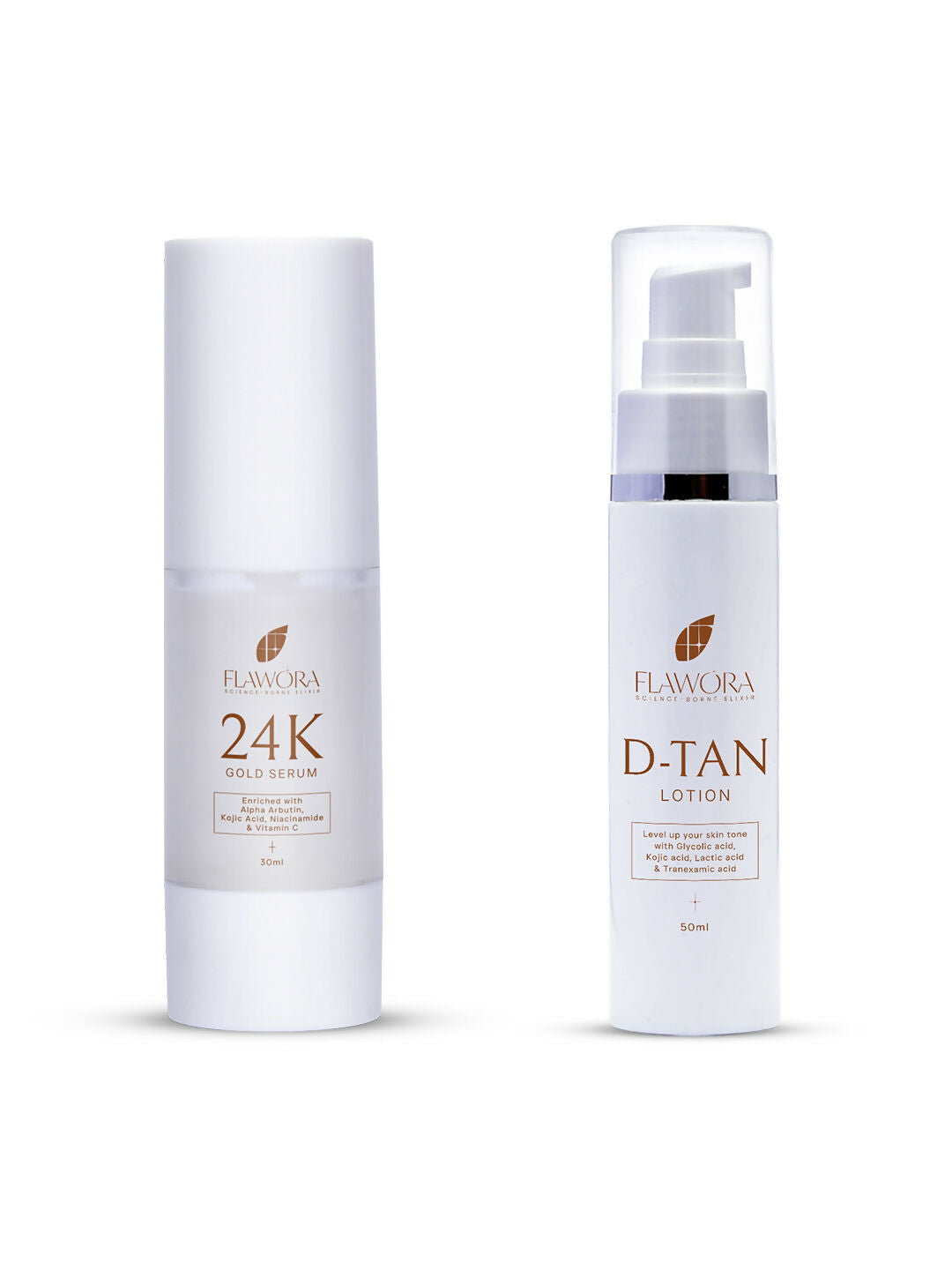 Flawora 24k Gold Face Serum For Brightening & Anti-Aging Skin & D-Tan Lotion For Pigmentation Tan Removal