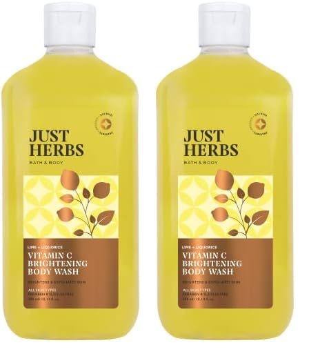 Just Herbs Vitamin C Brightening Body Wash with Lime and Liquorice for Men & Women | Hydrates Skin, Reduces Hyperpigmentation & Maintains pH Level | Suits All Skin Types- 300 ml
