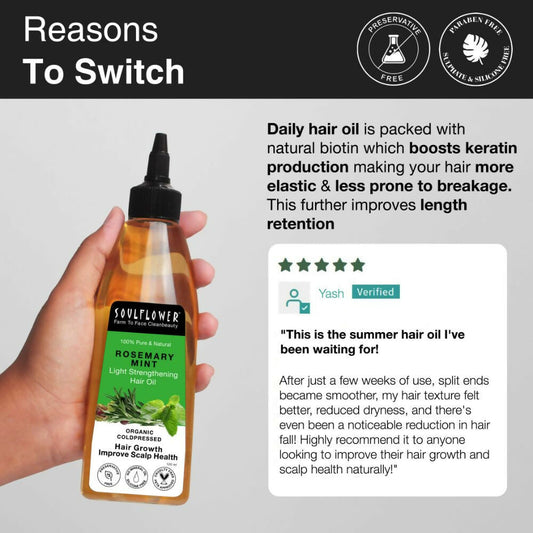 Soulflower Rosemary Mint Hair Growth Oil For Hair Fall & Dandruff Control, Light Hair Oil