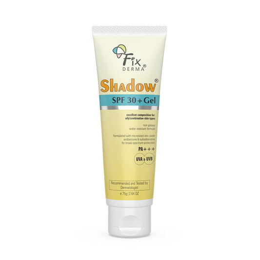 Fixderma Shadow Sunscreen SPF 50+ PA+++ Gel | Sunscreen SPF 50 for Oily, Acne Prone & Normal Skin | Broad Spectrum & UVA & UVB Protection | Lightweight | No White Cast | For Unisex - 75G