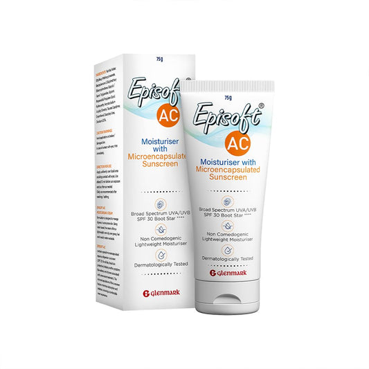 Episoft Ac Lightweight Moisturizer With Microencapsulated Sunscreen | Acne Safe | All Skin Types | Paraben & Fragrance Free | Suitable For Men & Women | 75Gm, 30 SPF