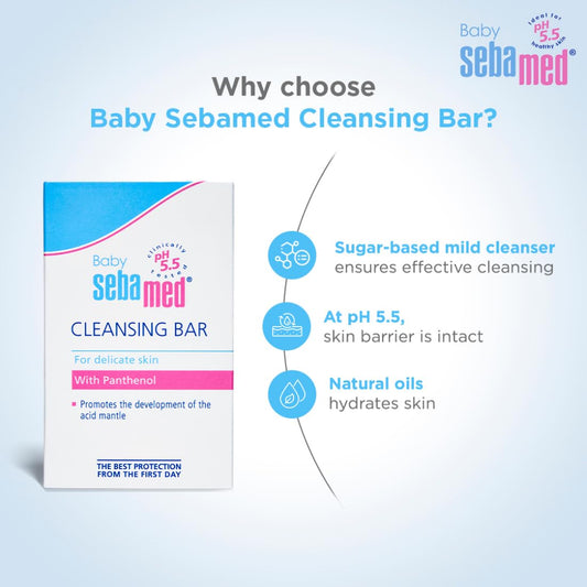 Sebamed Baby Cleansing Bar|pH 5.5 |Newborn bathing|Soap Free|Tear Free|100 gm