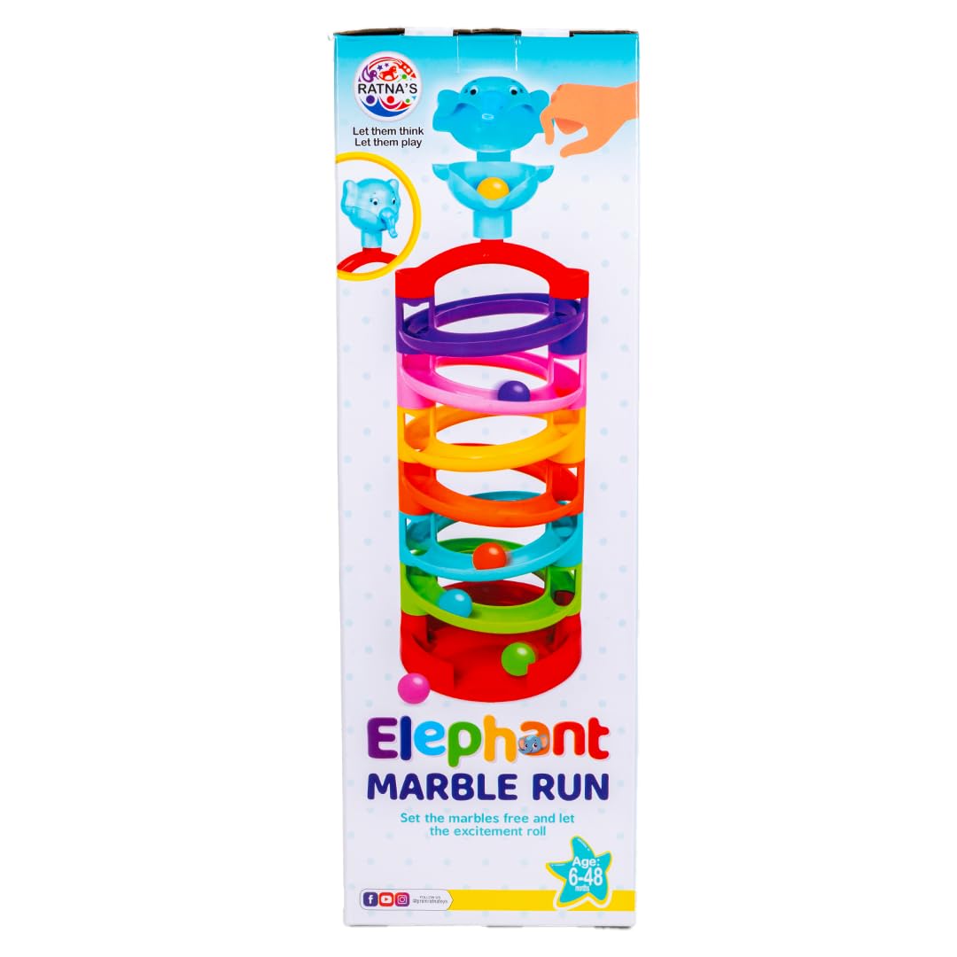 Ratna's Elephant Marble Run Rolling Stacking Toys for 6 + Month Old Baby, Multicolor