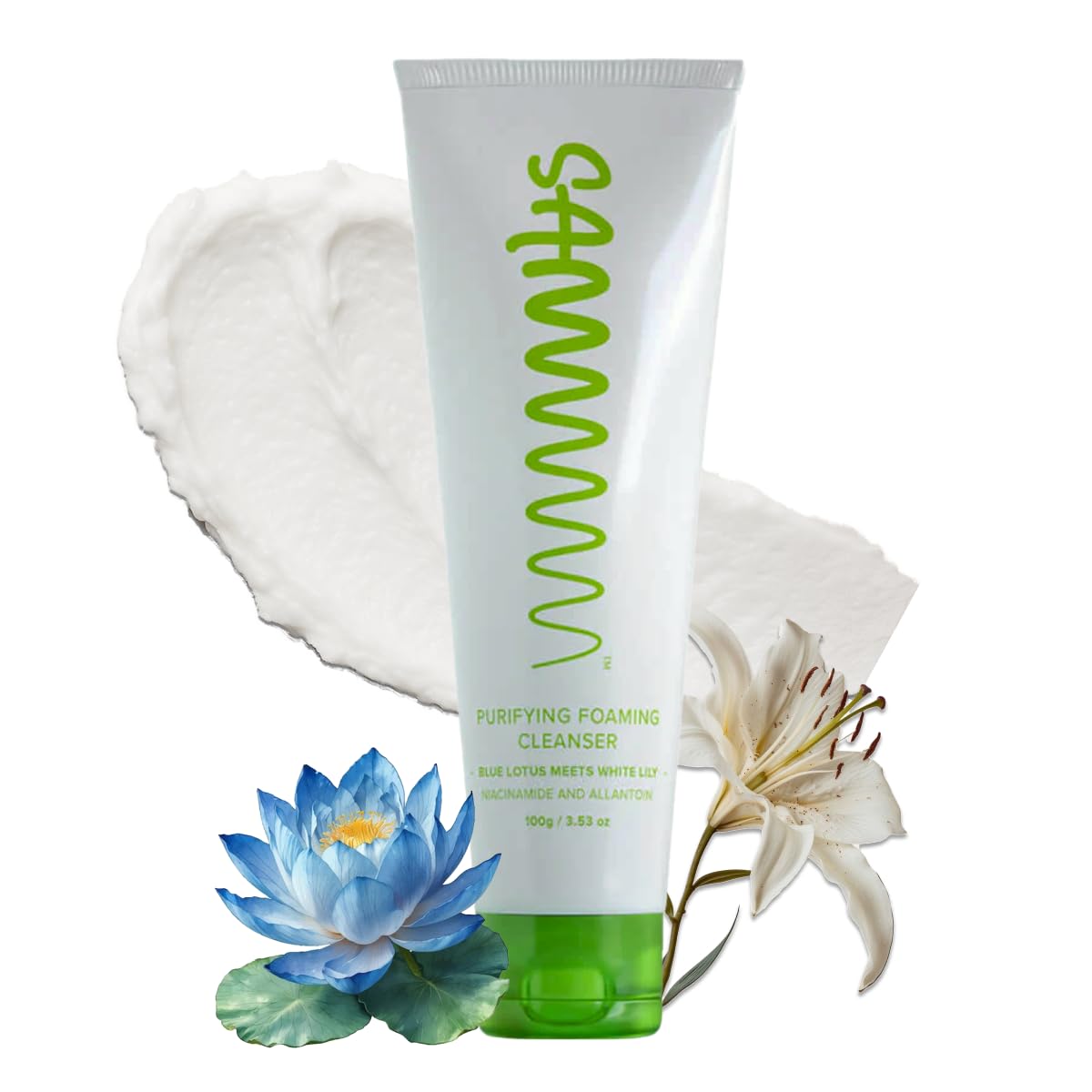 Sammmm FRESH-AF Purifying Foaming Cleanser 50g | Deep Cleansing Face Wash with Niacinamide, Blue Lotus & White Lily | Creamy Foaming Face Wash | Removes Dirt, Oil, Sweat & Pollution | For Young Skin