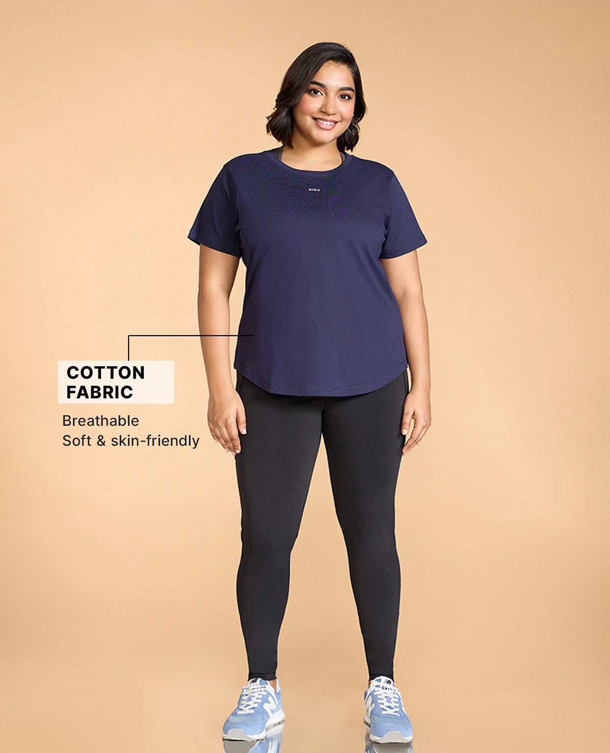 Kica Cotton Regular Fit Top With Flattering Hip Coverage Navy Blue