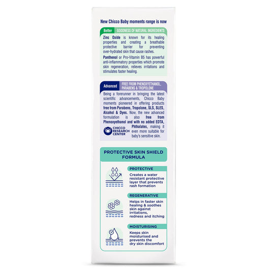 Chicco Baby Moments Diaper Rash Cream, New Advanced Triple Protection Skin Shield Formula with Natural Ingredients to Prevent Rashes & Irritation, No Phenoxyethanol & Parabens (100g)