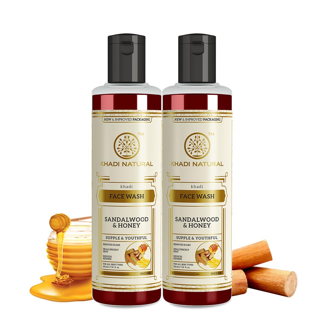 Khadi Natural Sandalwood & Honey Face Wash | Reduces Scars, Blemishes | For Healthy, Radiant Skin | Suitable for All Skin Types | 210 ml