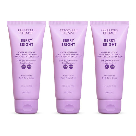 Conscious Chemist® Sunscreen SPF 50 PA++++ | 50g | Sunscreen for Oily Skin, Gel Sunscreen, Niacinamide with Black Berry Extract, Hybrid Lightweight, All Skin Types - Berry Bright