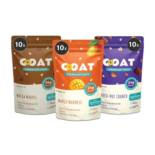 GOAT Life Overnight Oats 420g (Pack of 6) | Assorted High Protein (24g, 17g) | Fibre-Rich,Gluten-Free, No Added Sugar | Instant Breakfast | Supports Weight Management & Muscle Recovery | Healthy Meal