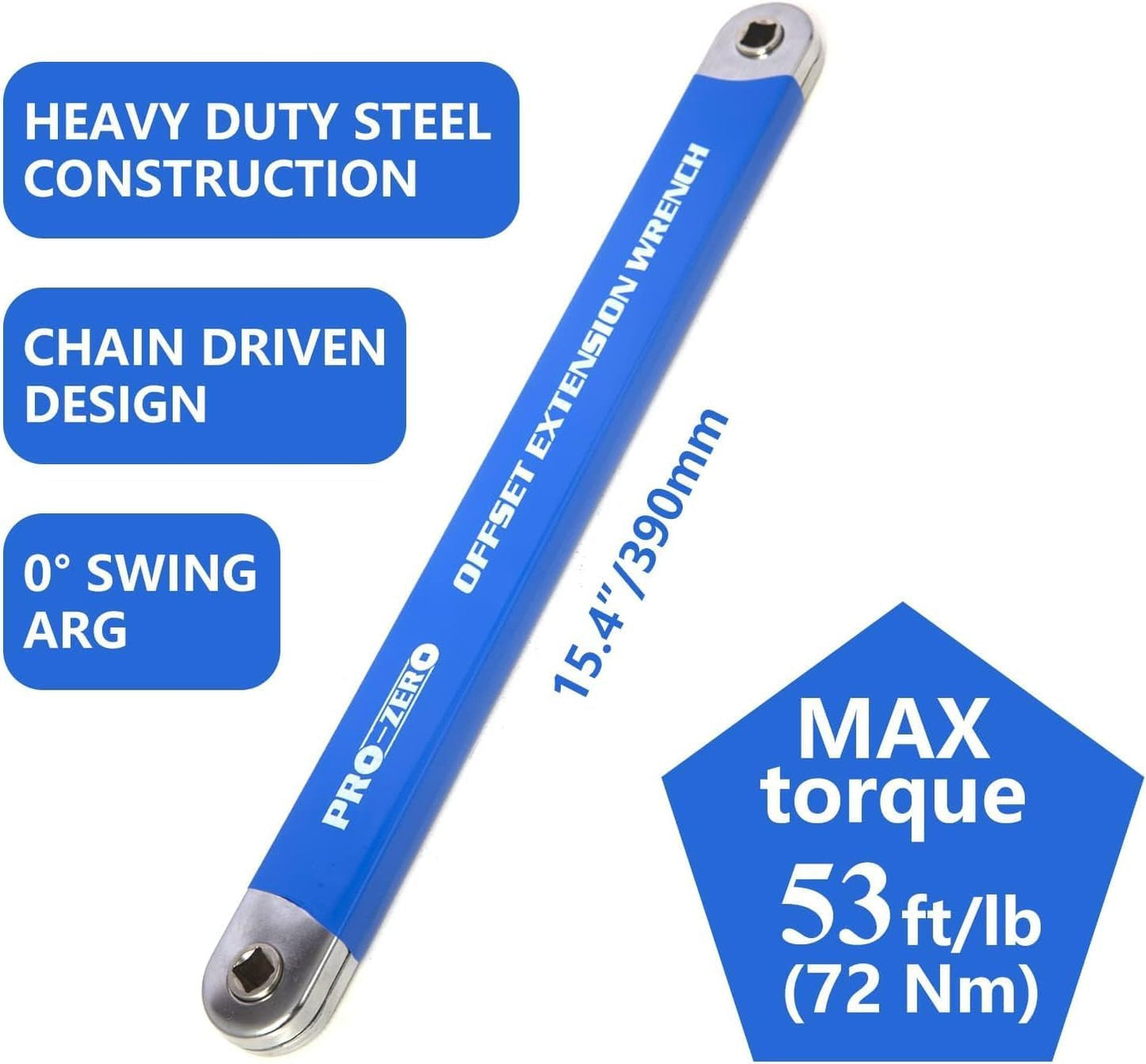 PAGALY Offset Extension Wrench, 15-Inch Offset Impact-Ready Socket Wrench Tool with 1/2", 1/4" and 3/8" Square Drive Adapters, Zero Degree Ratchet Tool for Car (CHAIN WRENCH)