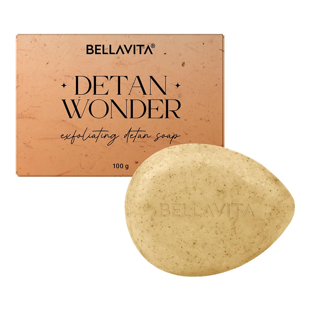 Bellavita De-Tan Wonder Soap | Pack of 3 | Exfoliating Face & Body Soap for Tan Removal | Enriched with Kojic Acid, Jojoba Oil & Alpha Arbutin | Paraben & Mineral Oil Free, 100g