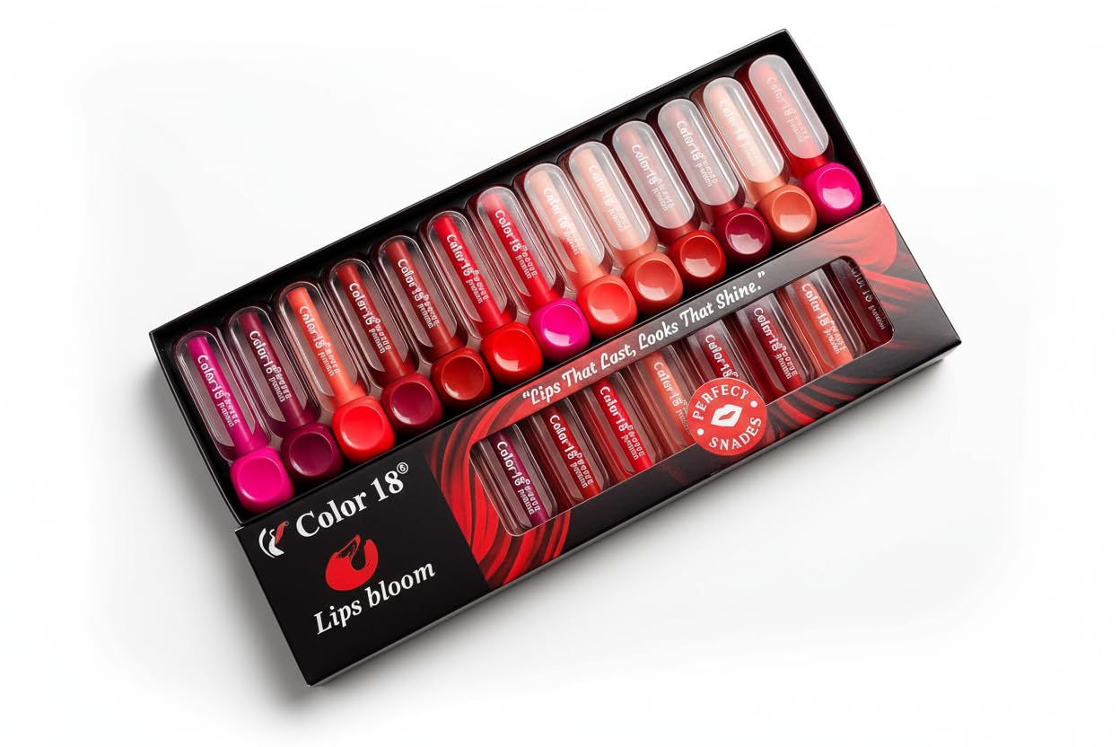 Color 18® Liquid Lipstick Set of 12 | Long Lasting Matte, Smudge-Proof & Waterproof Lip Colors | Bold & Vibrant Shades for All Occasions (Pack of 12)