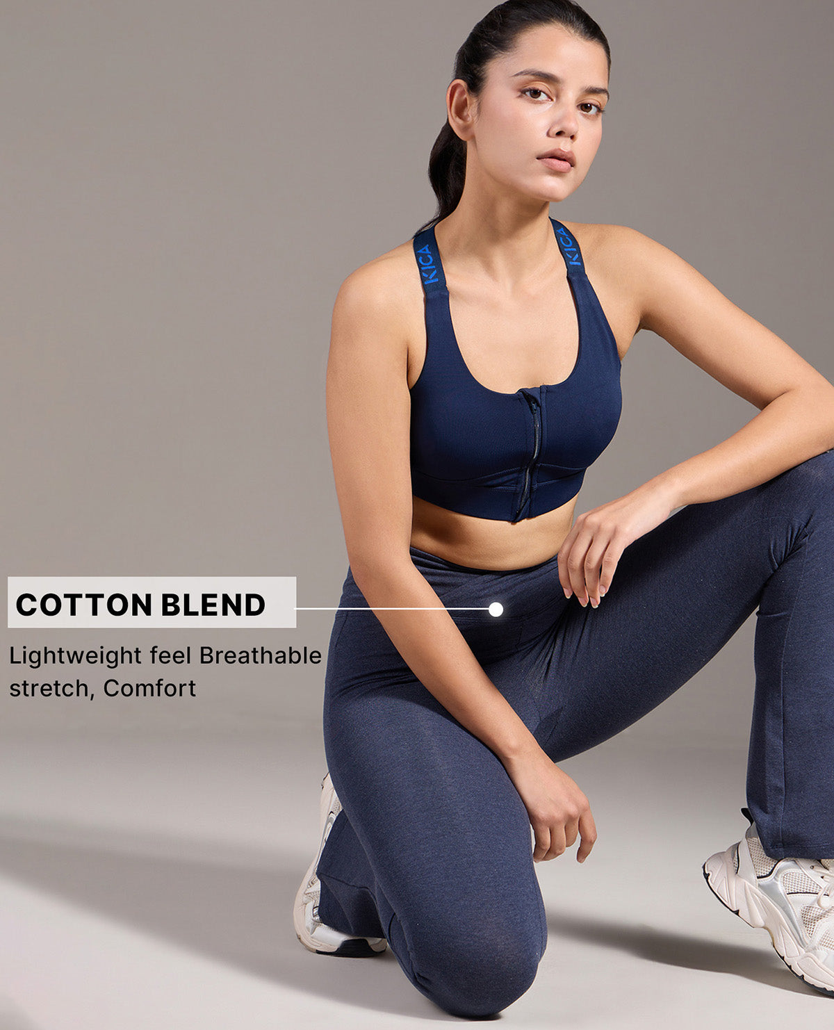 Kica Criss Cross Cotton Flare Comfort Pants Navy Blue