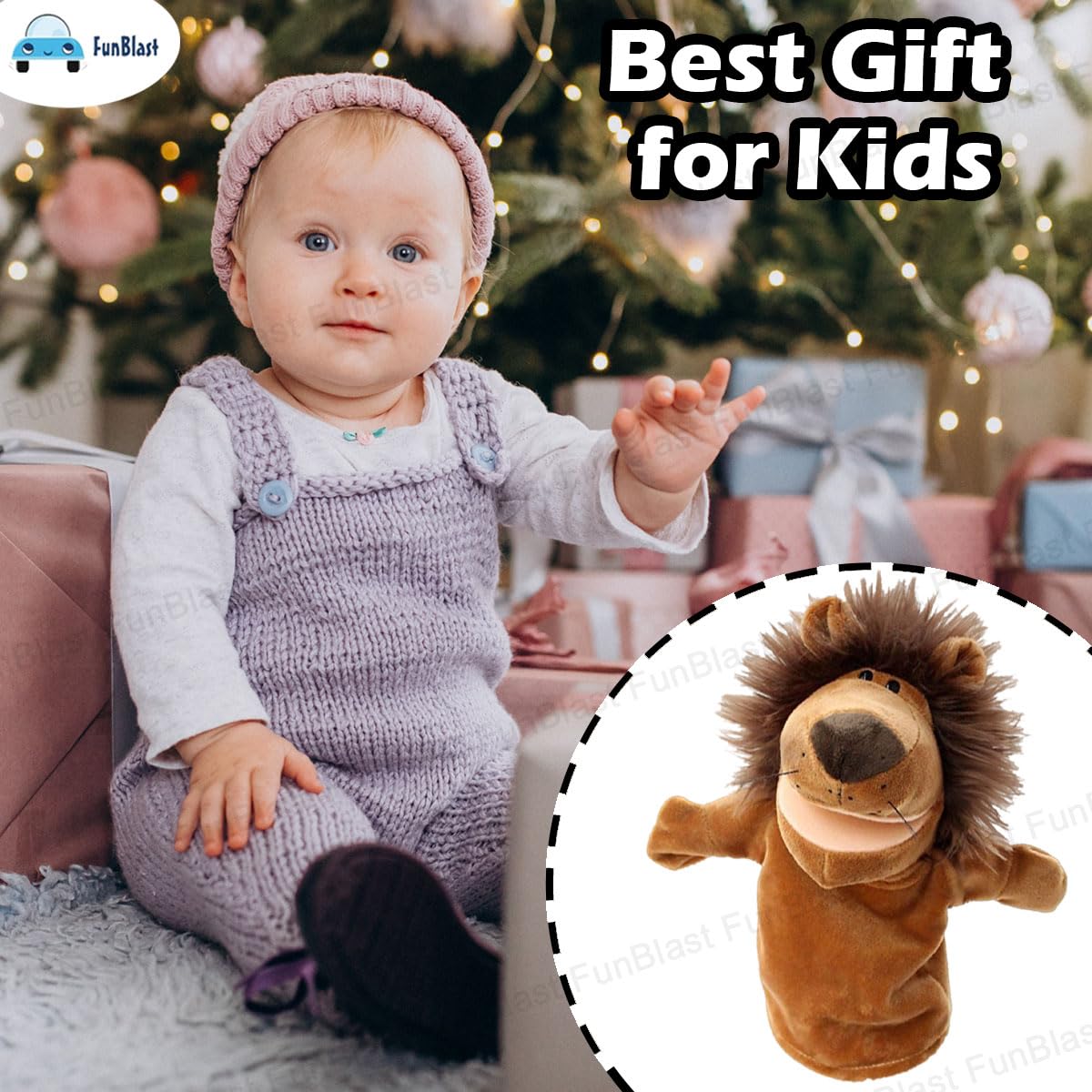 FunBlast Animals Hand Puppet – Plush Puppet with Movable Open Mouth, Soft Puppets Toy for Storytelling, Fun Play Learning Toy (Lion)