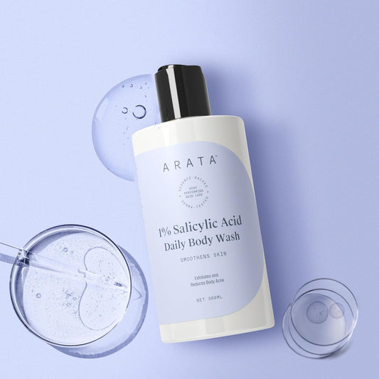 Arata 1% Salicylic Acid Body Wash (300ml) For Bacne, Bumpy & Strawberry Skin | Exfoliates, Cleanses & Smoothens Uneven & Rough Skin | Paraben & SLS Free | Body Shower Gel For All Skin types