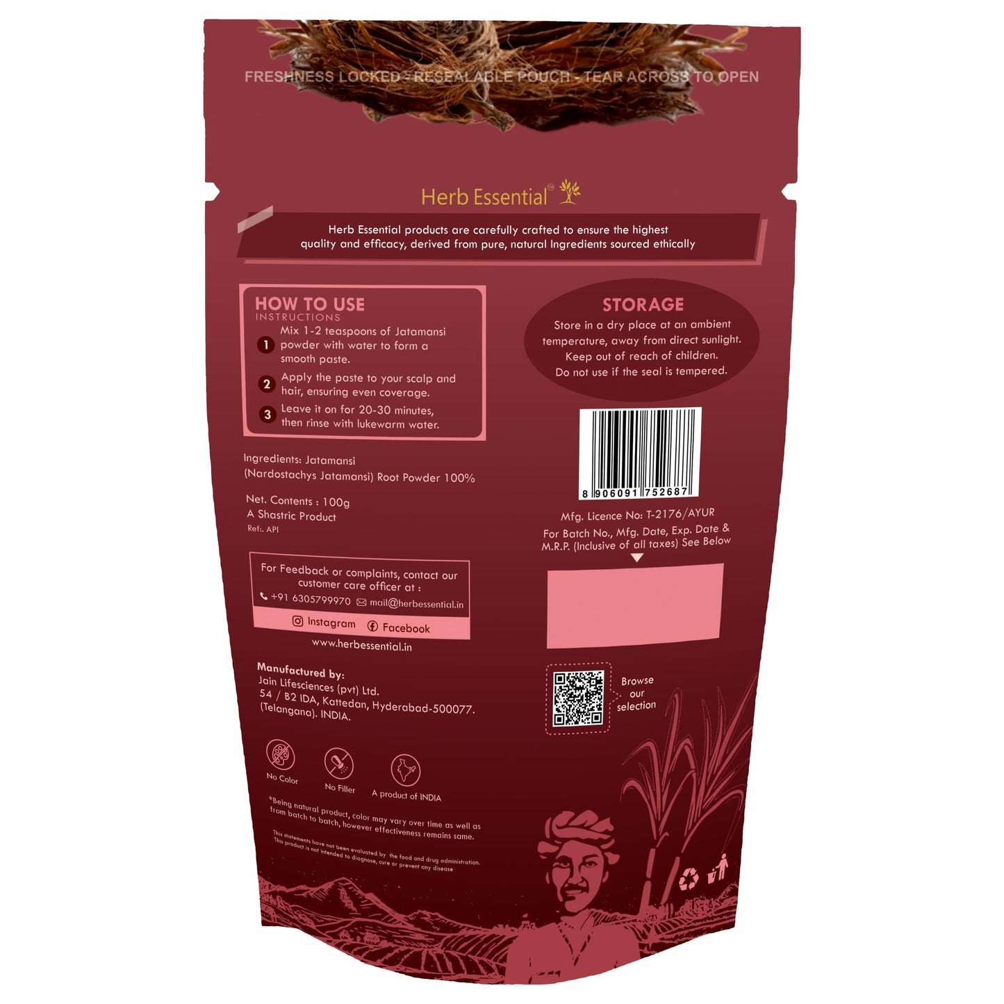 Herb Essential 100% Natural Nardostachys Jatamansi Root Powder-100 gm