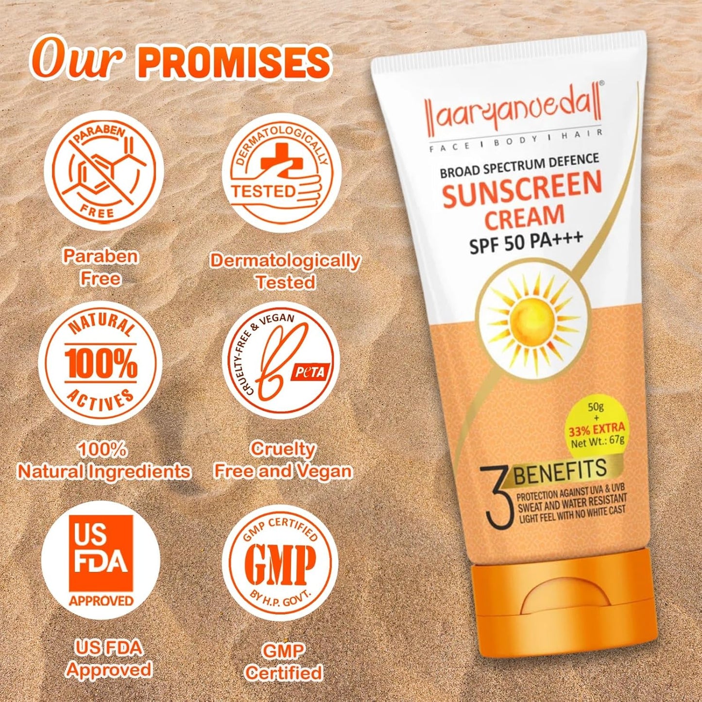 SPF 50 PA+++ Sunscreen Cream for Men & Women | Matte Finish | No White Cast | Water Resistant | Broad Spectrum UVA UVB Protection 67gm Pack Of 2