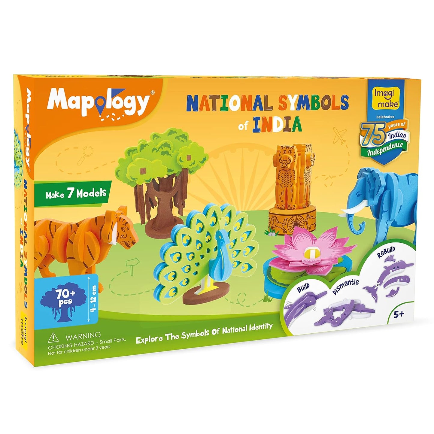 Imagimake Foam Mapology National Symbols Of India - Construction Set - Make 7 Models - Educational Toys For 5 Years+, 70 Pieces,Multicolor