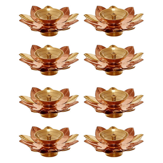 eCraftIndia Golden Lotus Flower Shape Decorative Brass Diya for Diwali Pooja | Diwali Diya for Puja | Housewarming, Diwali Gift Item | Diwali Decoration Items for Home Decor