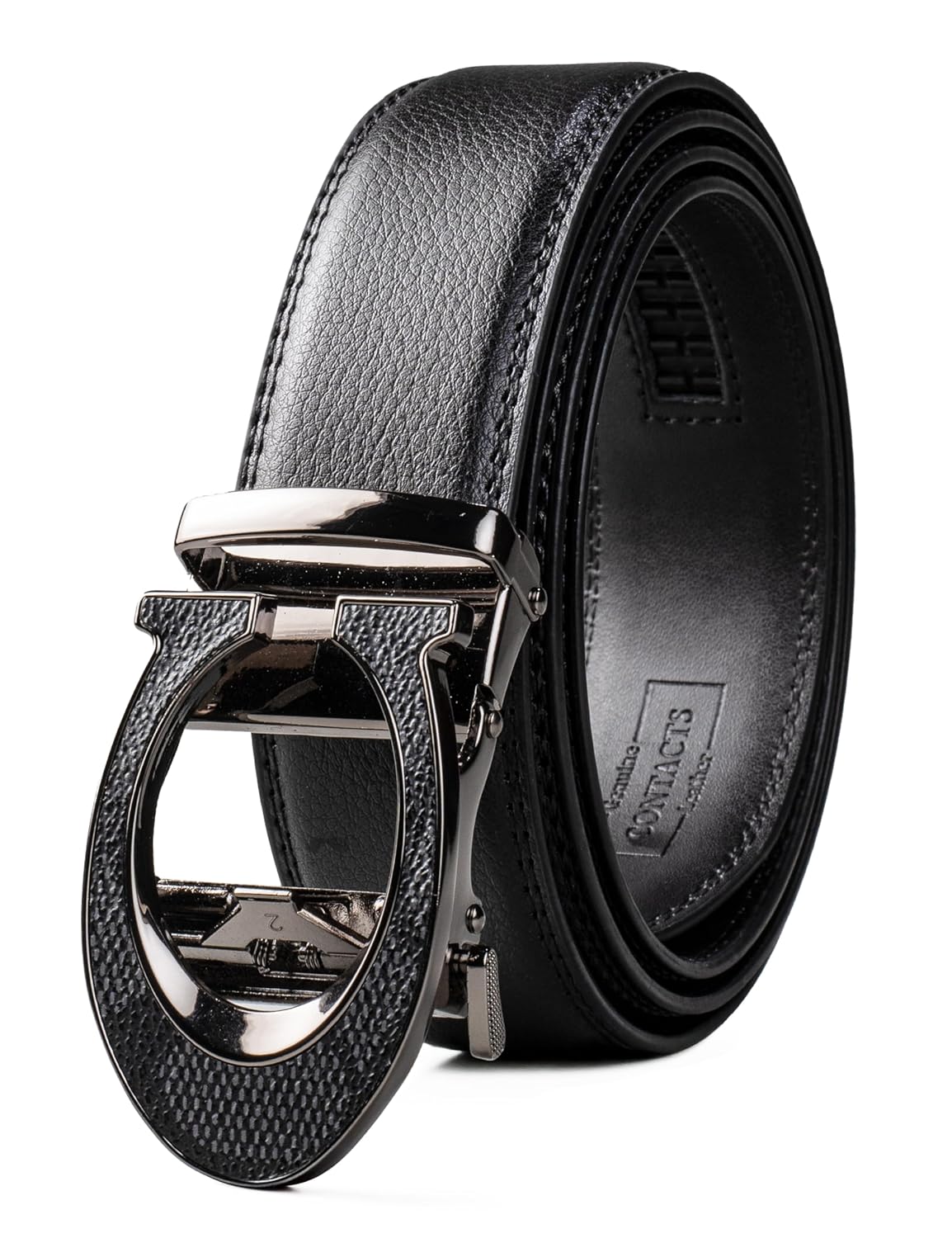Contacts Genuine Leather Belt for Men with Easier Adjustable Autolock Buckle - Micro Adjustable Belt Fit Everywhere |Formal & Casual | Gift Box