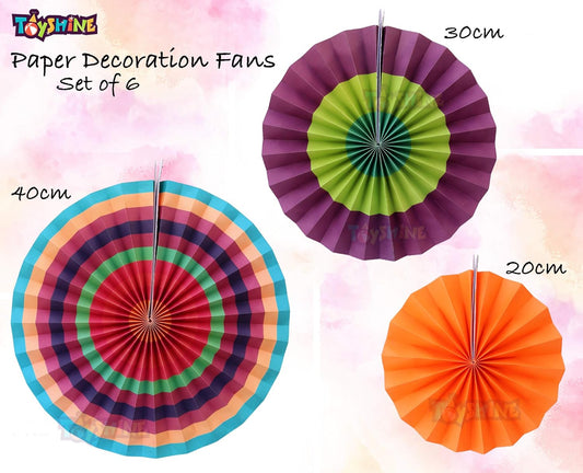 Toyshine Party Wall Decoration Set (6 Assorted Round Paper Fans) Birthday Party Baby Party Wedding Events Decor | Creative Art Design Pattern (Multi-Color, 6 Piece Set)
