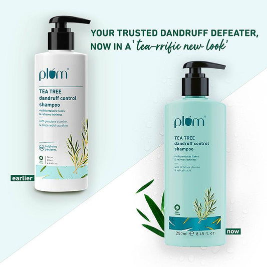 Plum Tea Tree Dandruff Control Shampoo, Paraben-Free with Piroctone Olamine