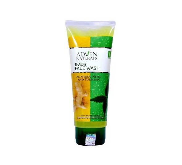 Adven Naturals D-Acne Face Wash tube with green and yellow design on a white background