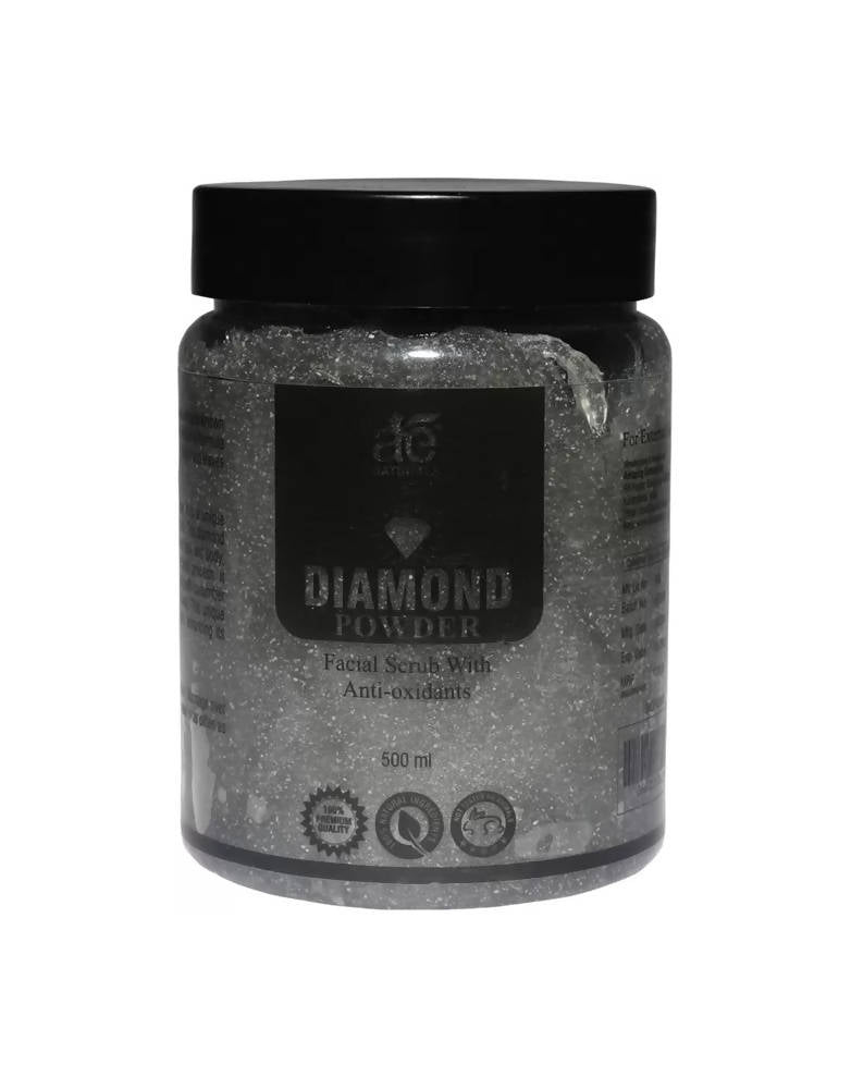 Jar of diamond powder with a black lid on a white background