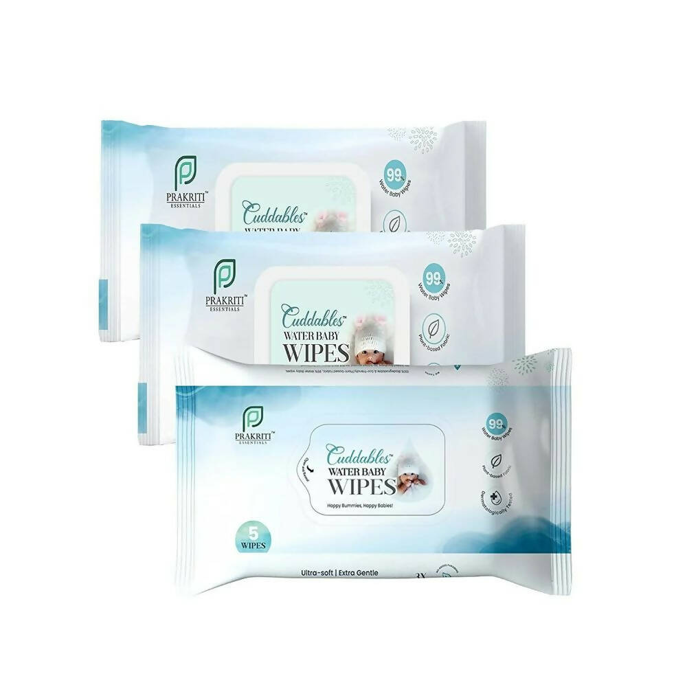 Three packages of Prakrit Cuddles baby wipes on a white background