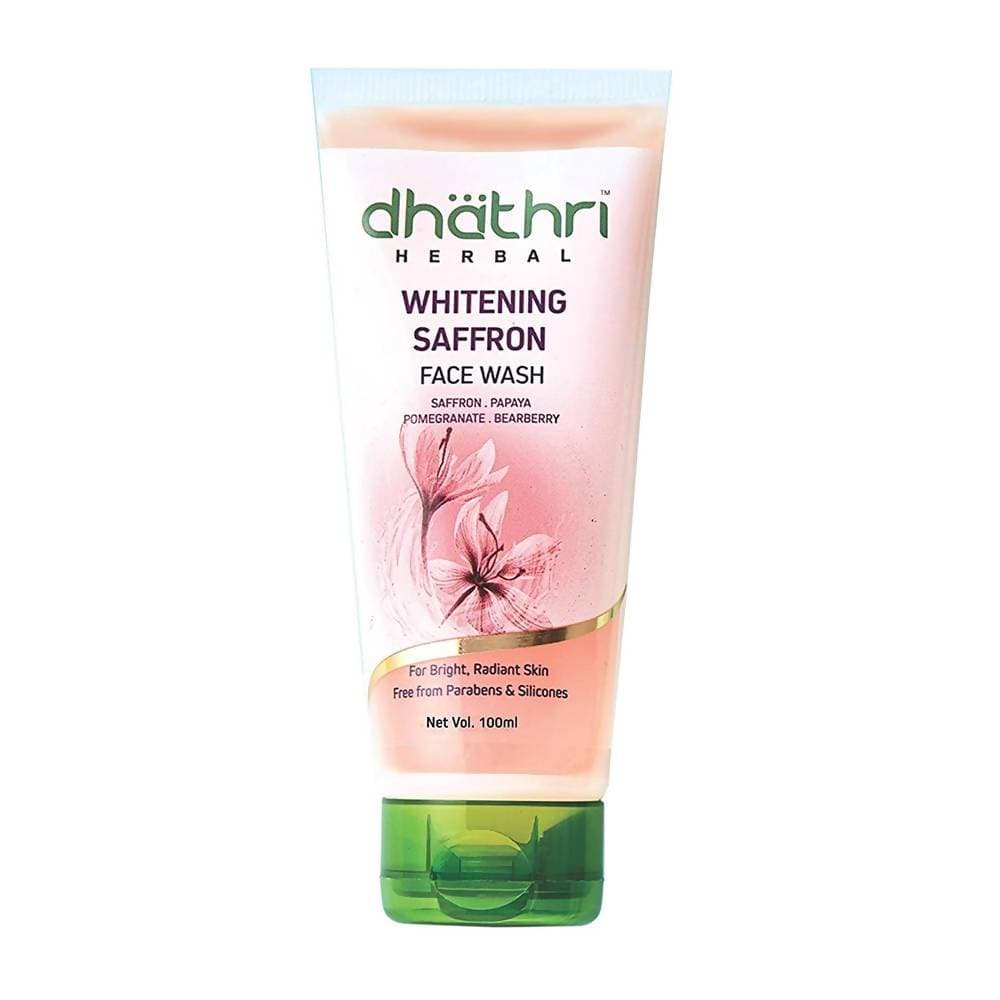Dhathri Herbal Whitening Saffron Face Wash tube on a white background