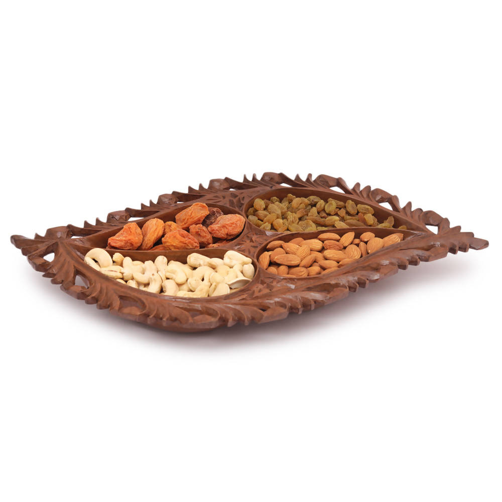 Nizalia Carved Chinar Leaf Handmade Walnut Wood Serving Bowl - Limited Time Offer