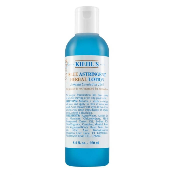 Kiehl's Blue Astringent Herbal Lotion bottle on a white background