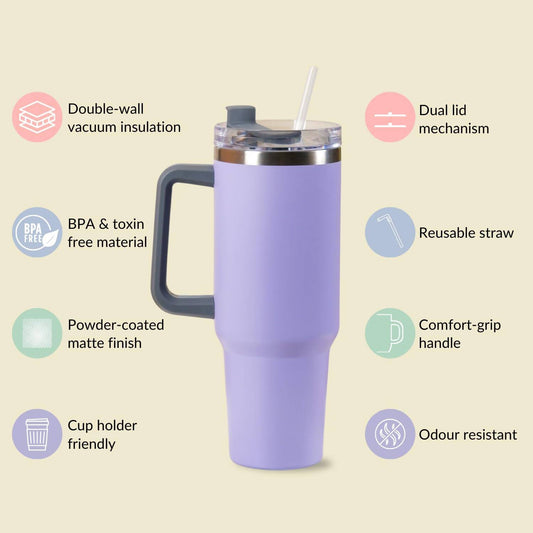 Nestasia Tumbler with Handle Straw & Lid - 1.2L (Purple)