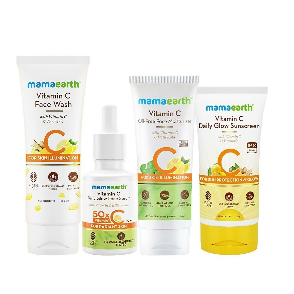 Set of Mamaearth Vitamin C skincare products on a white background