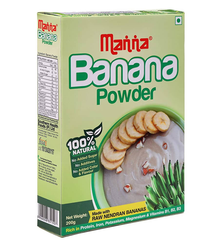 Mantra Banana Powder packaging on a white background