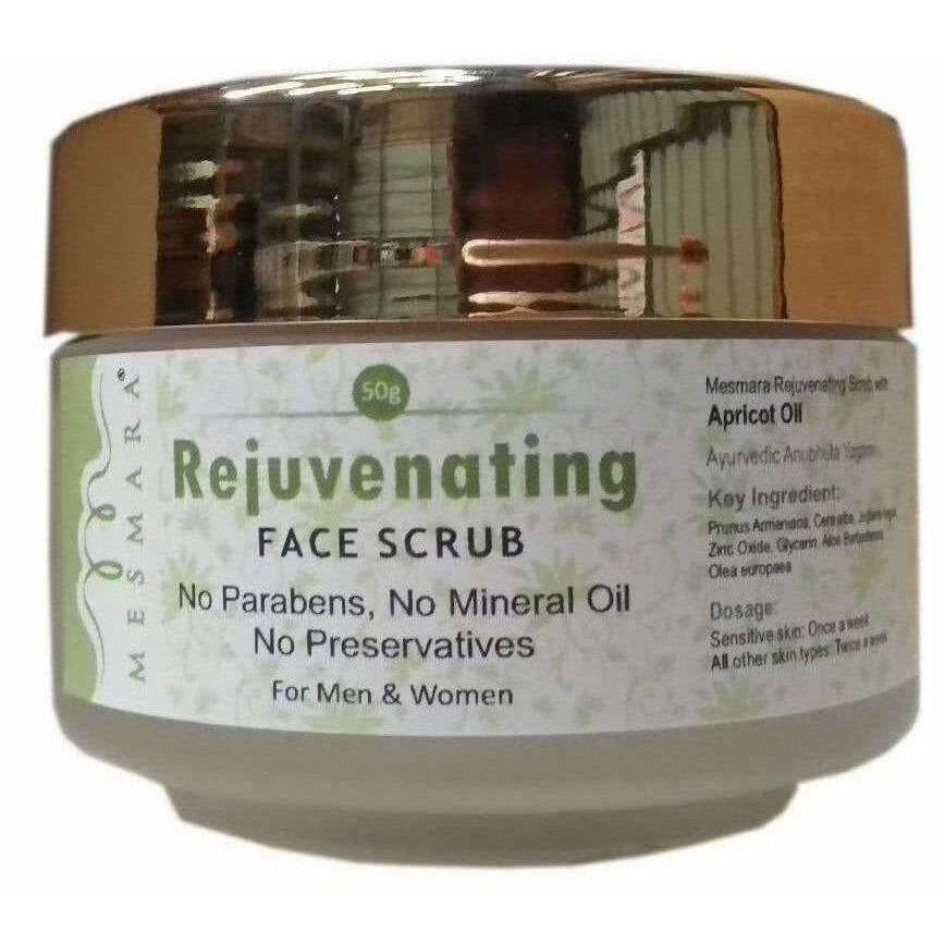 Jar of Rejuvenating Face Scrub with gold lid on a white background
