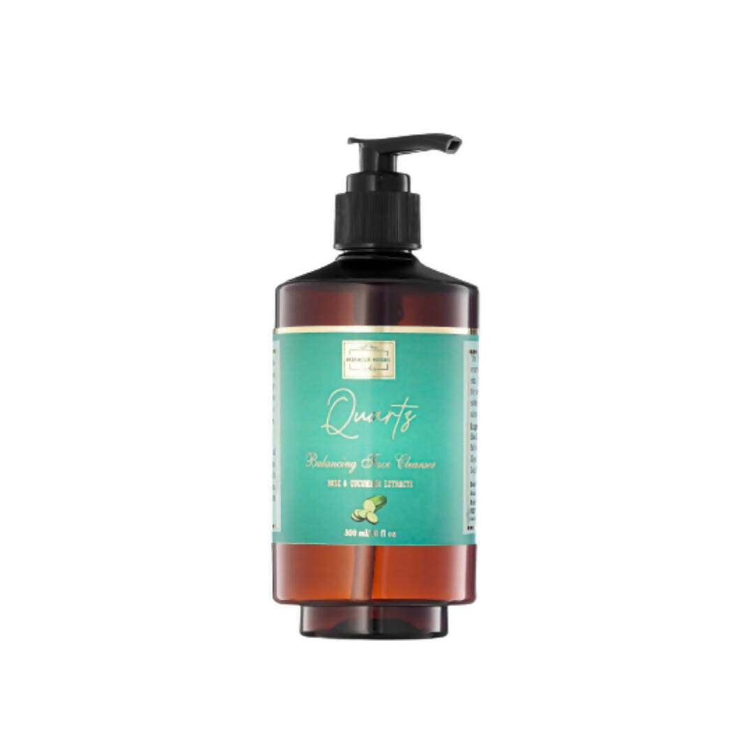 Bottle of Querite Balancing Face Cleanser with pump on a white background
