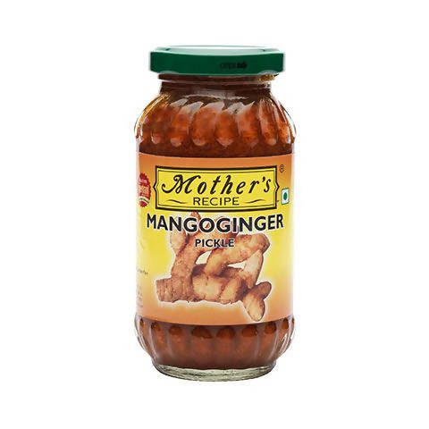 Jar of 'Mother's Recipe' mango ginger pickle on a white background