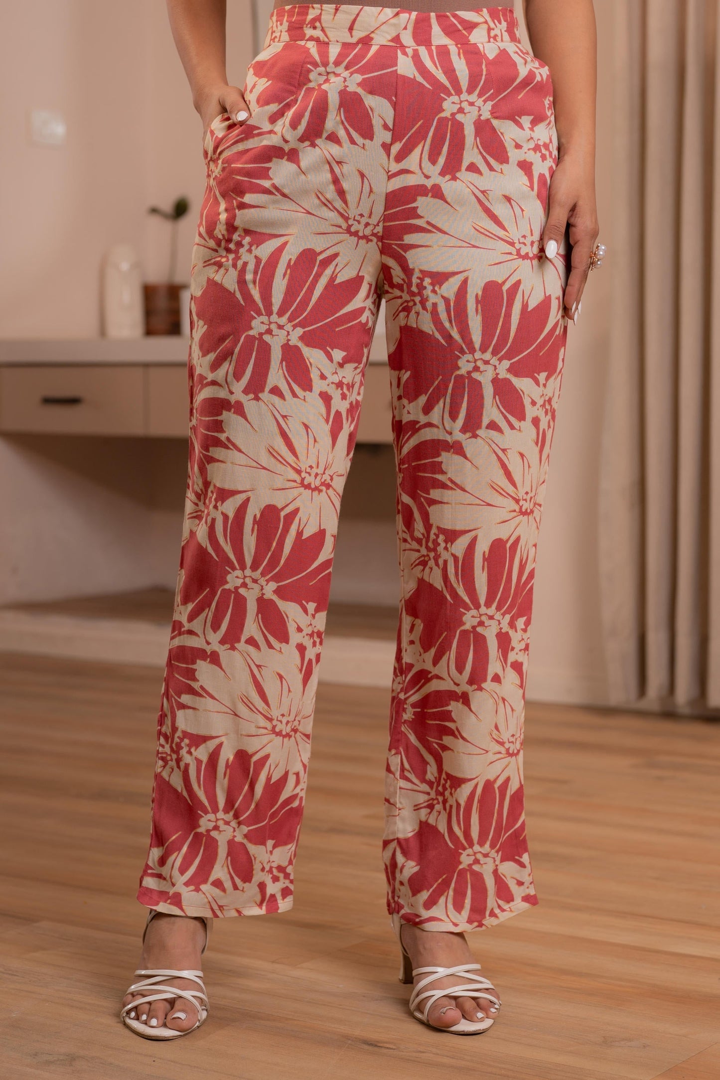 Juniper Dusty Pink Floral Printed Co-Ord Set With Button Details