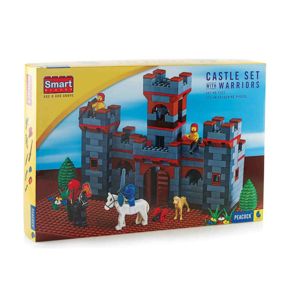 Toy castle set with warriors packaging on a white background