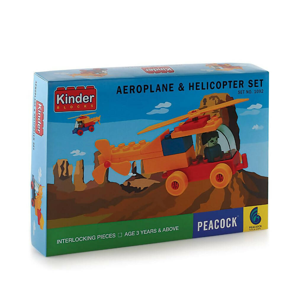 Kinder building block set packaging with aeroplane and helicopter design on a white background