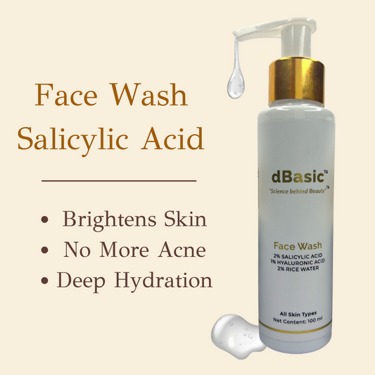 dBasic Salicylic Acid Face Wash with Rice Water For Acne Prone Skin, Cleanses Pores & Excess Oil