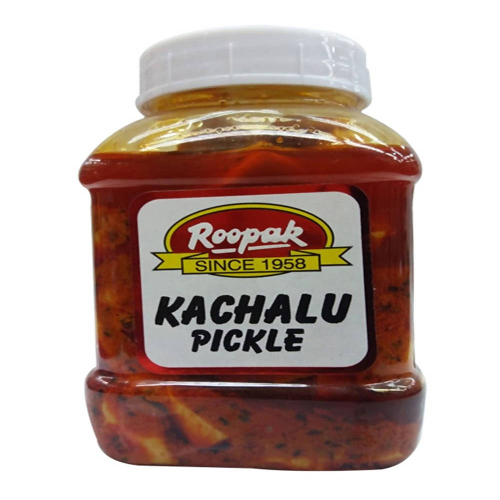 Jar of Roopak Kachalu Pickle on a white background