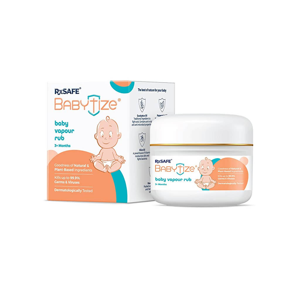 RxSafe Babytize baby vapor rub jar and packaging on a white background