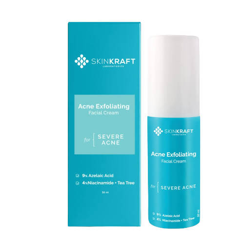 Skinkraft Acne Exfoliating Facial Cream packaging on a white background