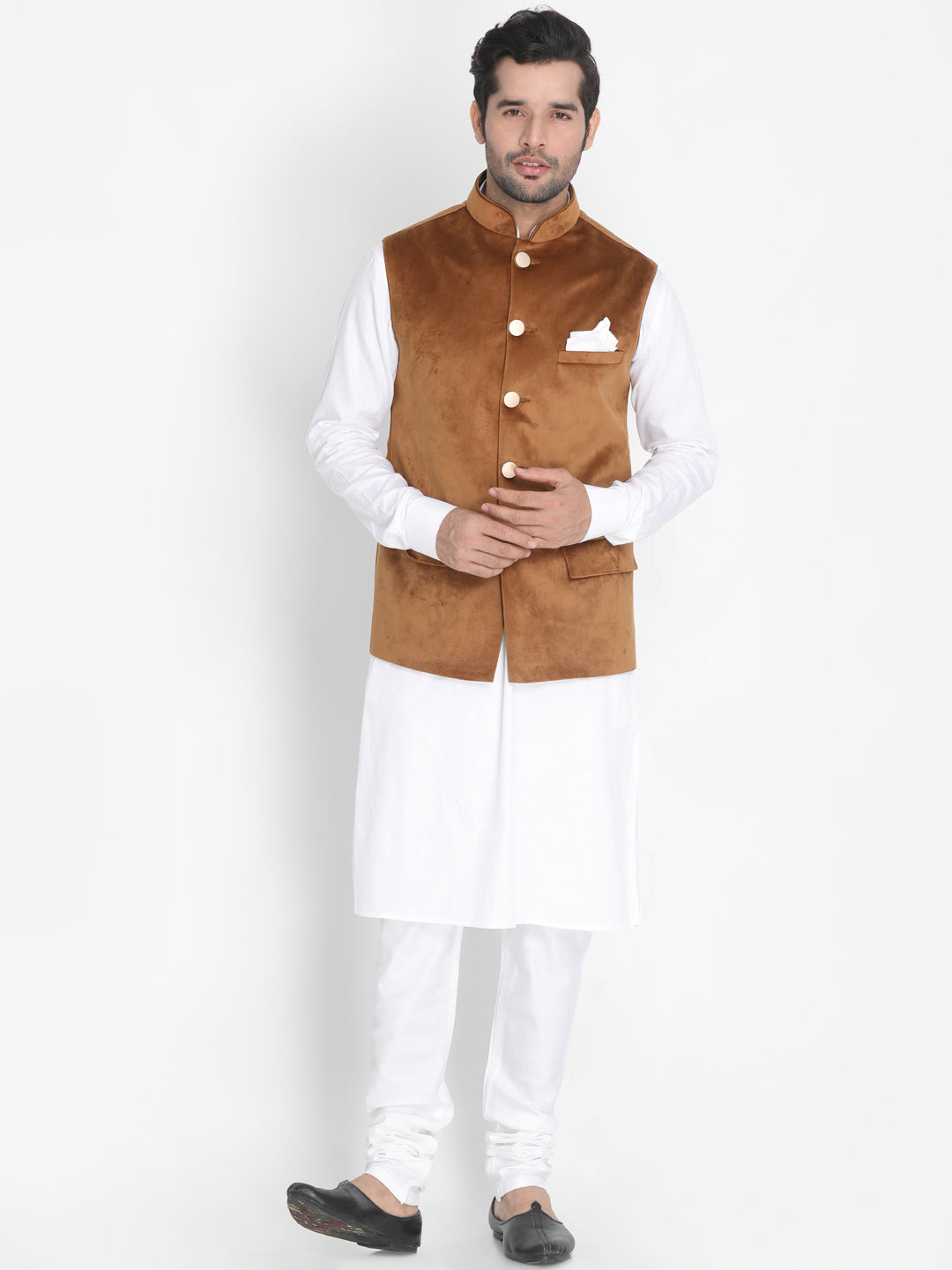 VASTRAMAY Men's Brown Velvet Ethnic Jacket