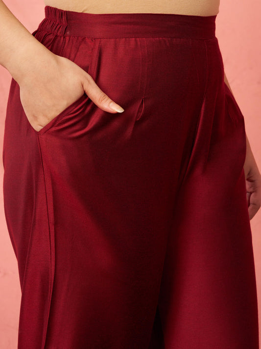 Women's Maroon Viscose Palazzo Pants