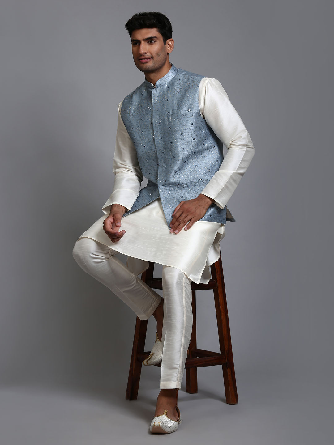 Men's Grey Embellished Jacket